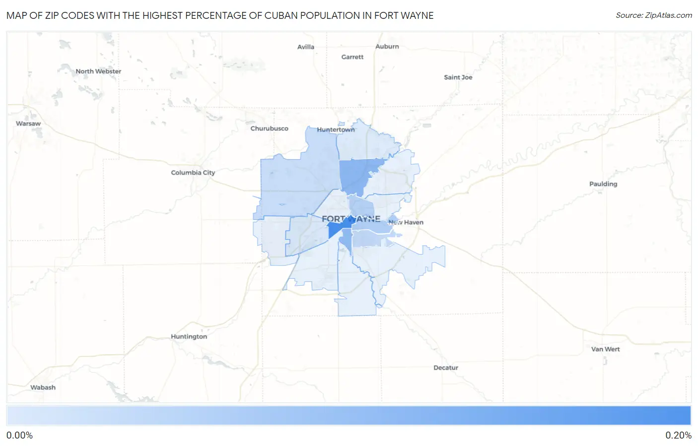 Zip Codes with the Highest Percentage of Cuban Population in Fort Wayne Map