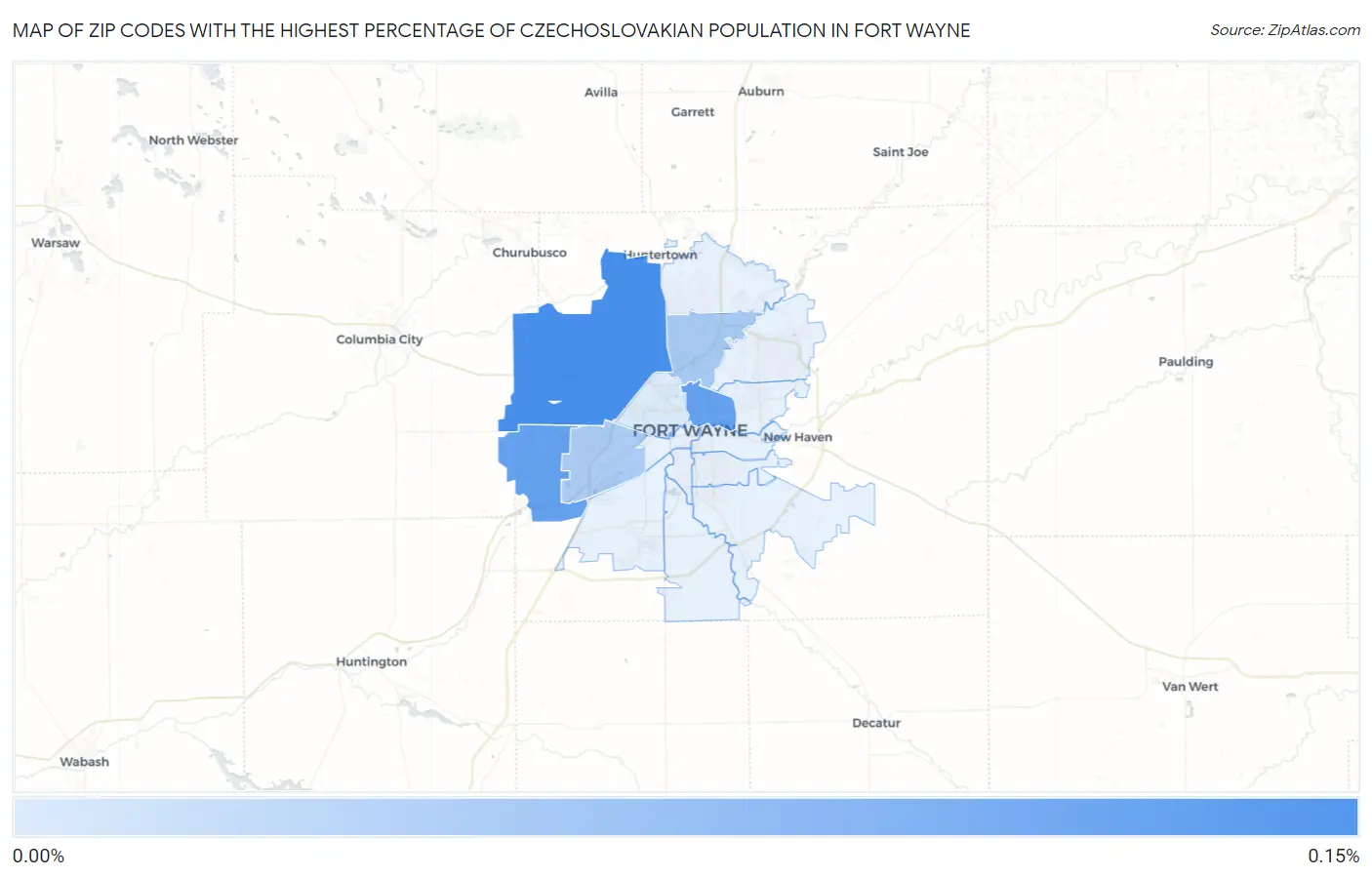 Zip Codes with the Highest Percentage of Czechoslovakian Population in Fort Wayne Map