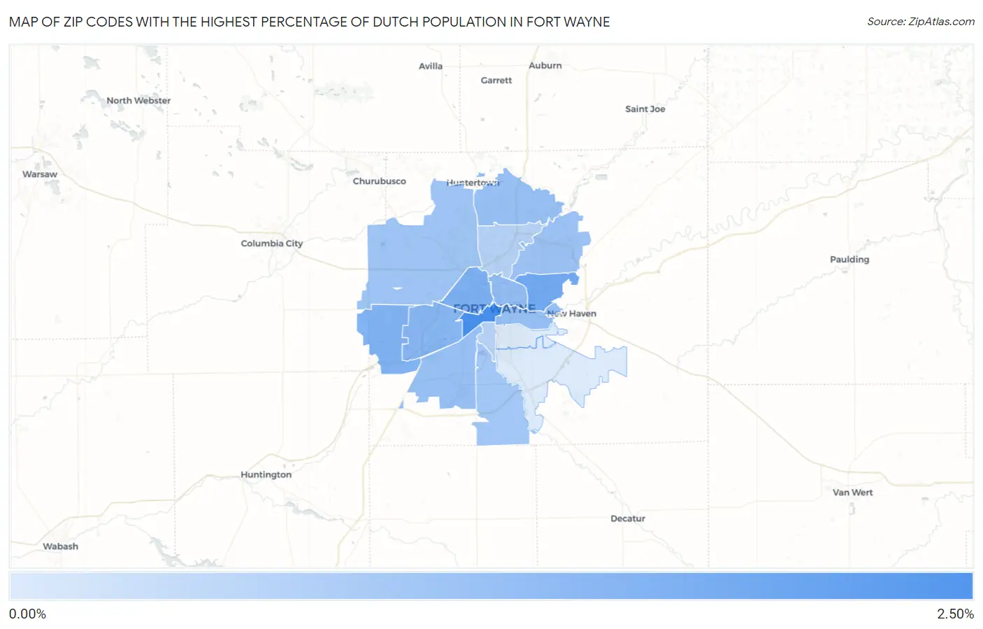 Zip Codes with the Highest Percentage of Dutch Population in Fort Wayne Map