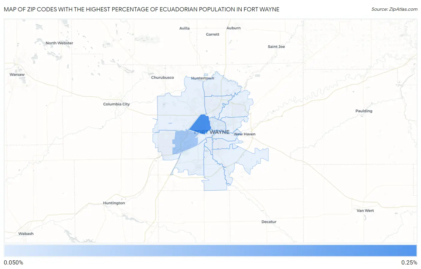 Zip Codes with the Highest Percentage of Ecuadorian Population in Fort Wayne Map