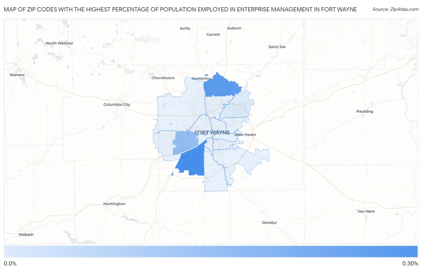 Zip Codes with the Highest Percentage of Population Employed in Enterprise Management in Fort Wayne Map