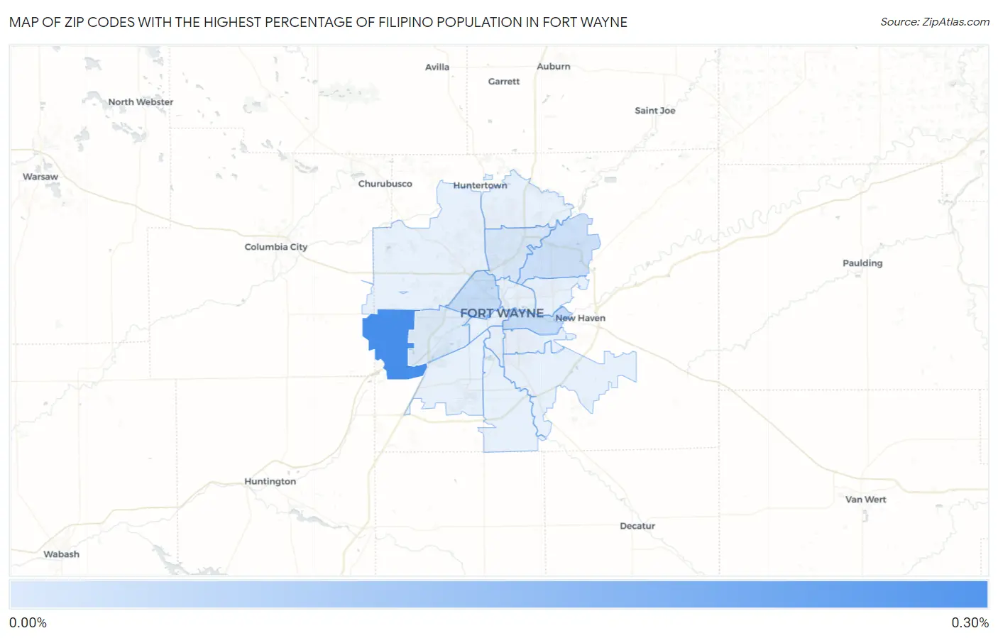 Zip Codes with the Highest Percentage of Filipino Population in Fort Wayne Map