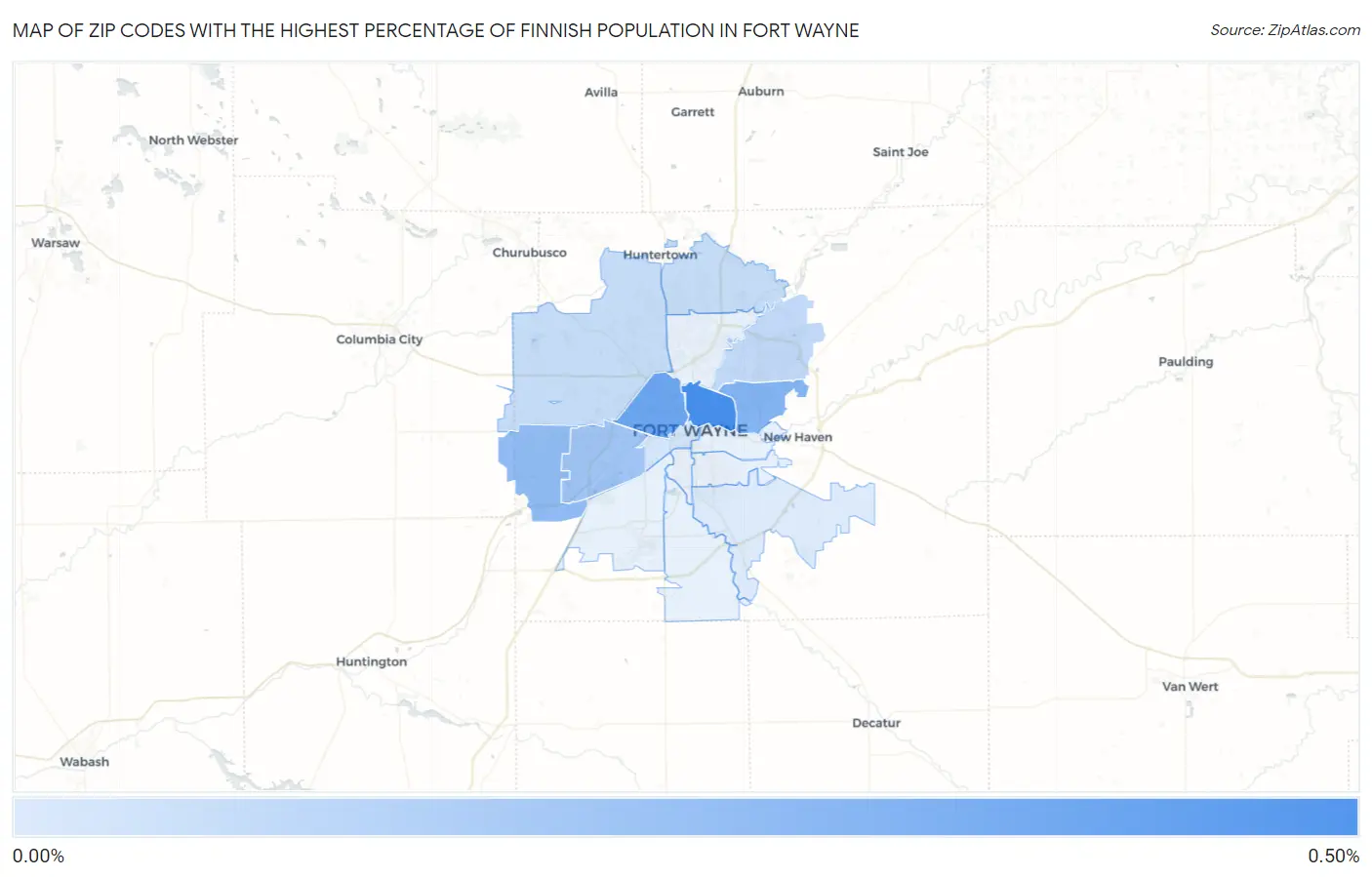 Zip Codes with the Highest Percentage of Finnish Population in Fort Wayne Map