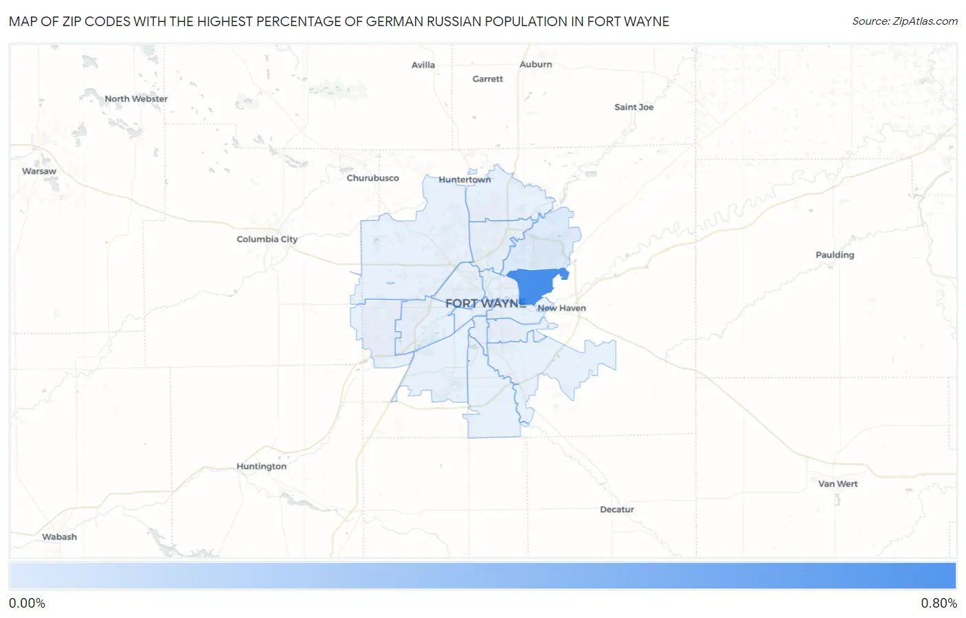 Zip Codes with the Highest Percentage of German Russian Population in Fort Wayne Map