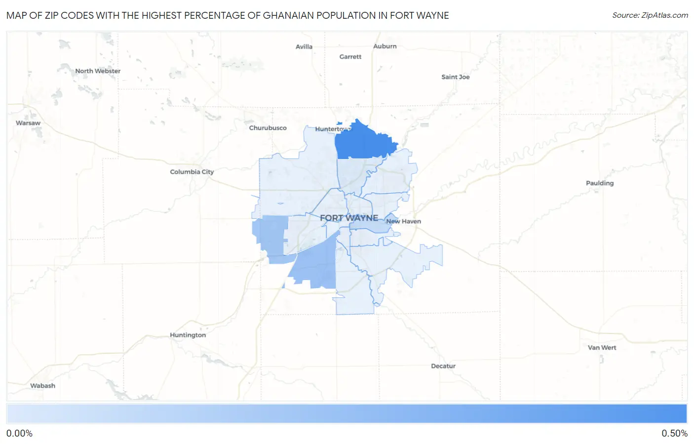 Zip Codes with the Highest Percentage of Ghanaian Population in Fort Wayne Map
