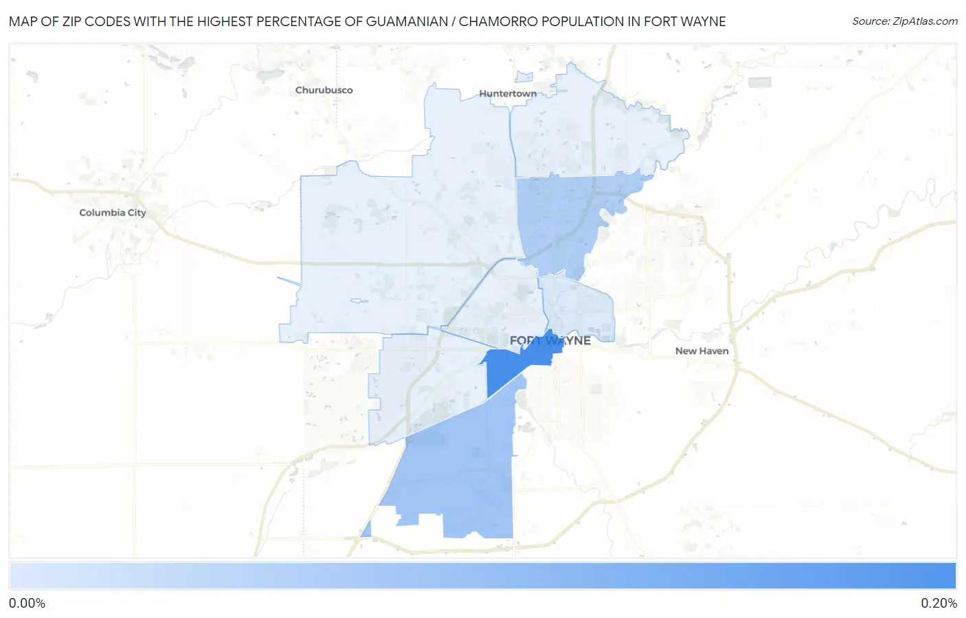 Zip Codes with the Highest Percentage of Guamanian / Chamorro Population in Fort Wayne Map