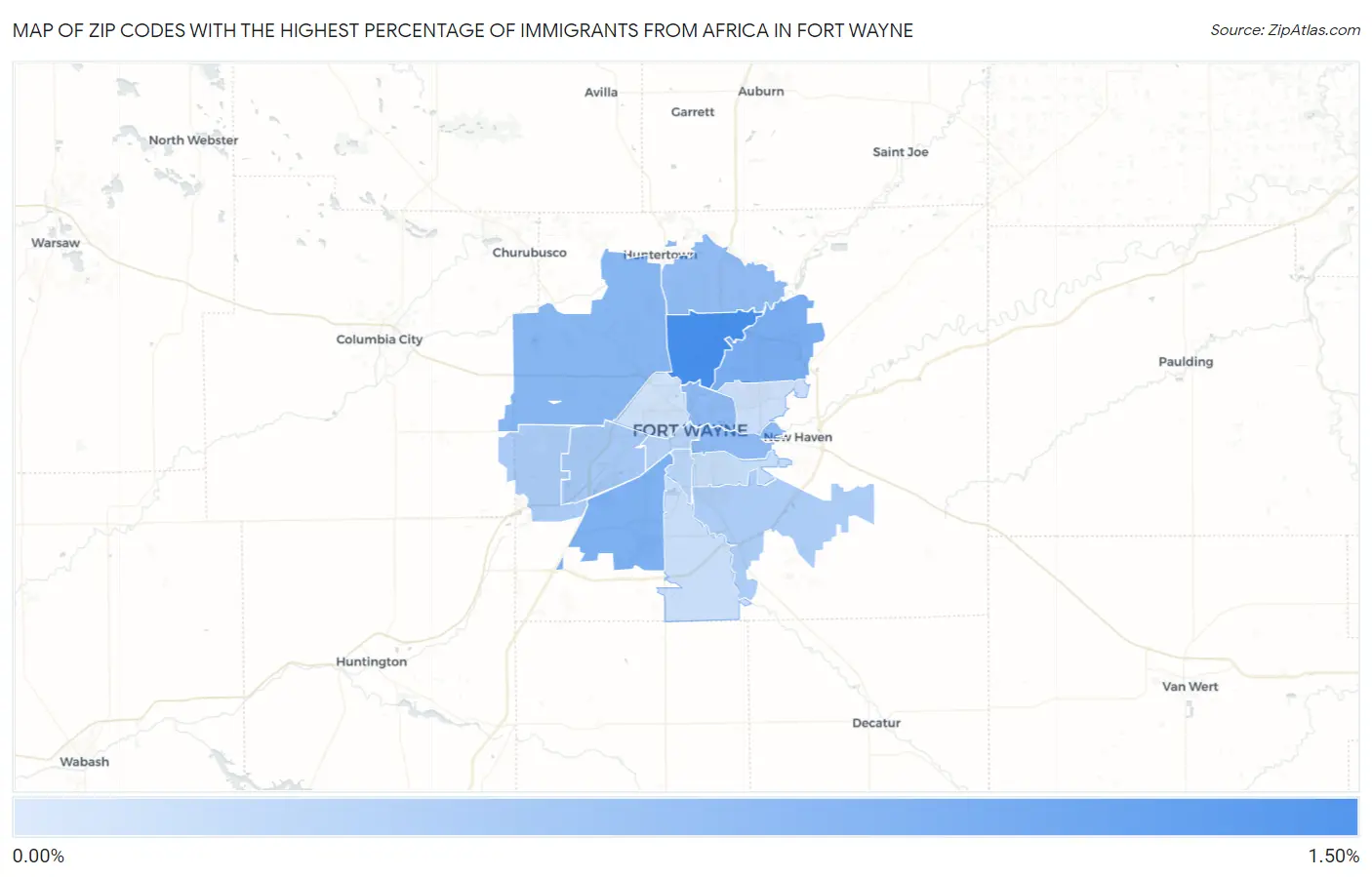 Zip Codes with the Highest Percentage of Immigrants from Africa in Fort Wayne Map