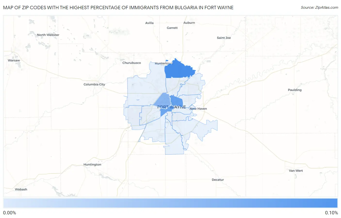 Zip Codes with the Highest Percentage of Immigrants from Bulgaria in Fort Wayne Map
