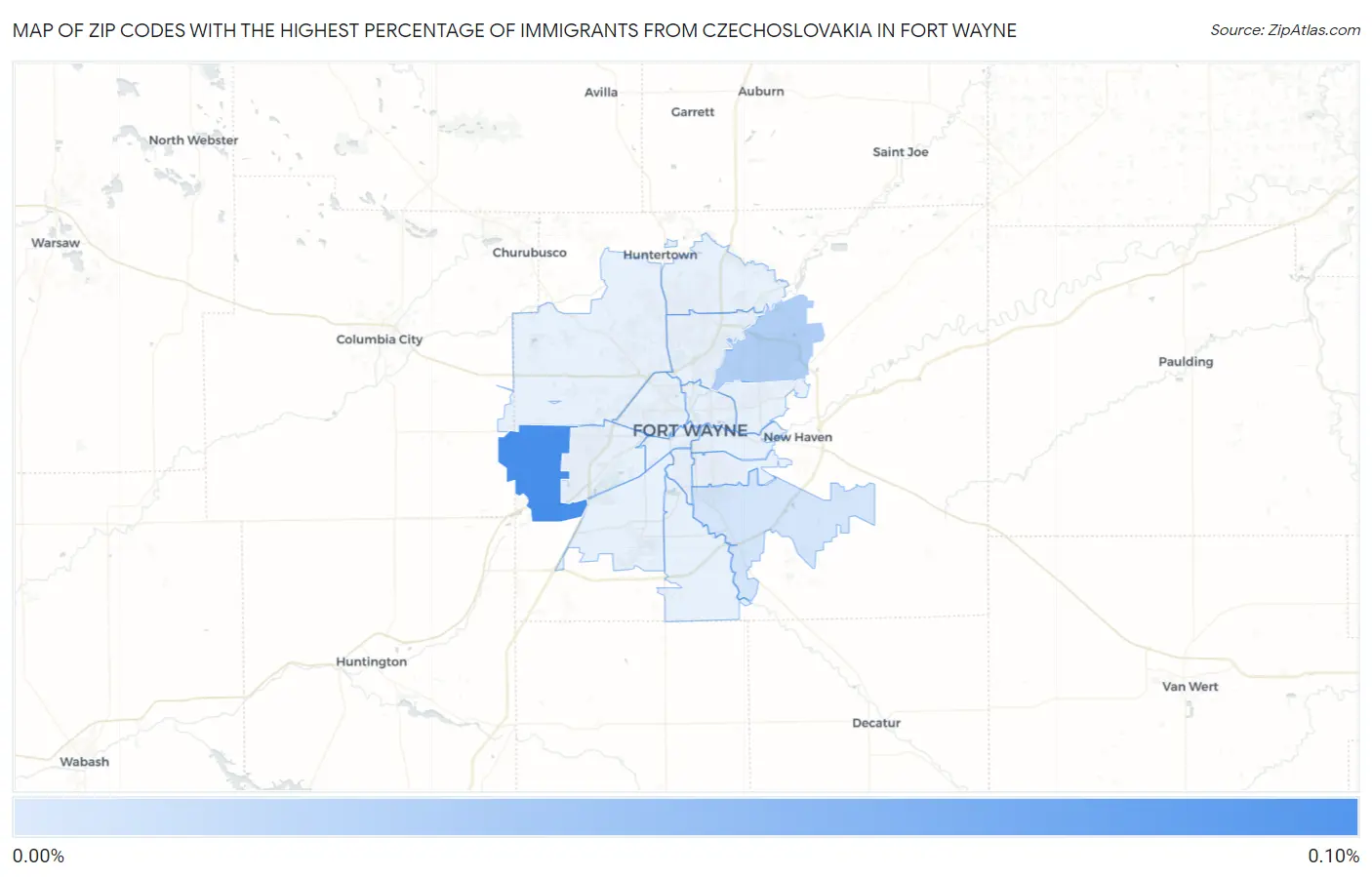 Zip Codes with the Highest Percentage of Immigrants from Czechoslovakia in Fort Wayne Map