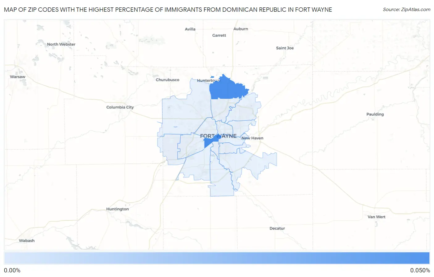 Zip Codes with the Highest Percentage of Immigrants from Dominican Republic in Fort Wayne Map