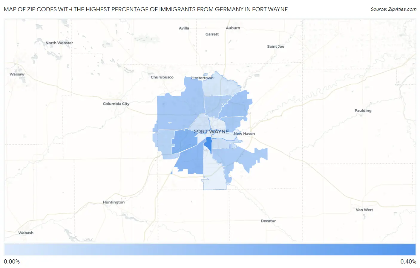 Zip Codes with the Highest Percentage of Immigrants from Germany in Fort Wayne Map