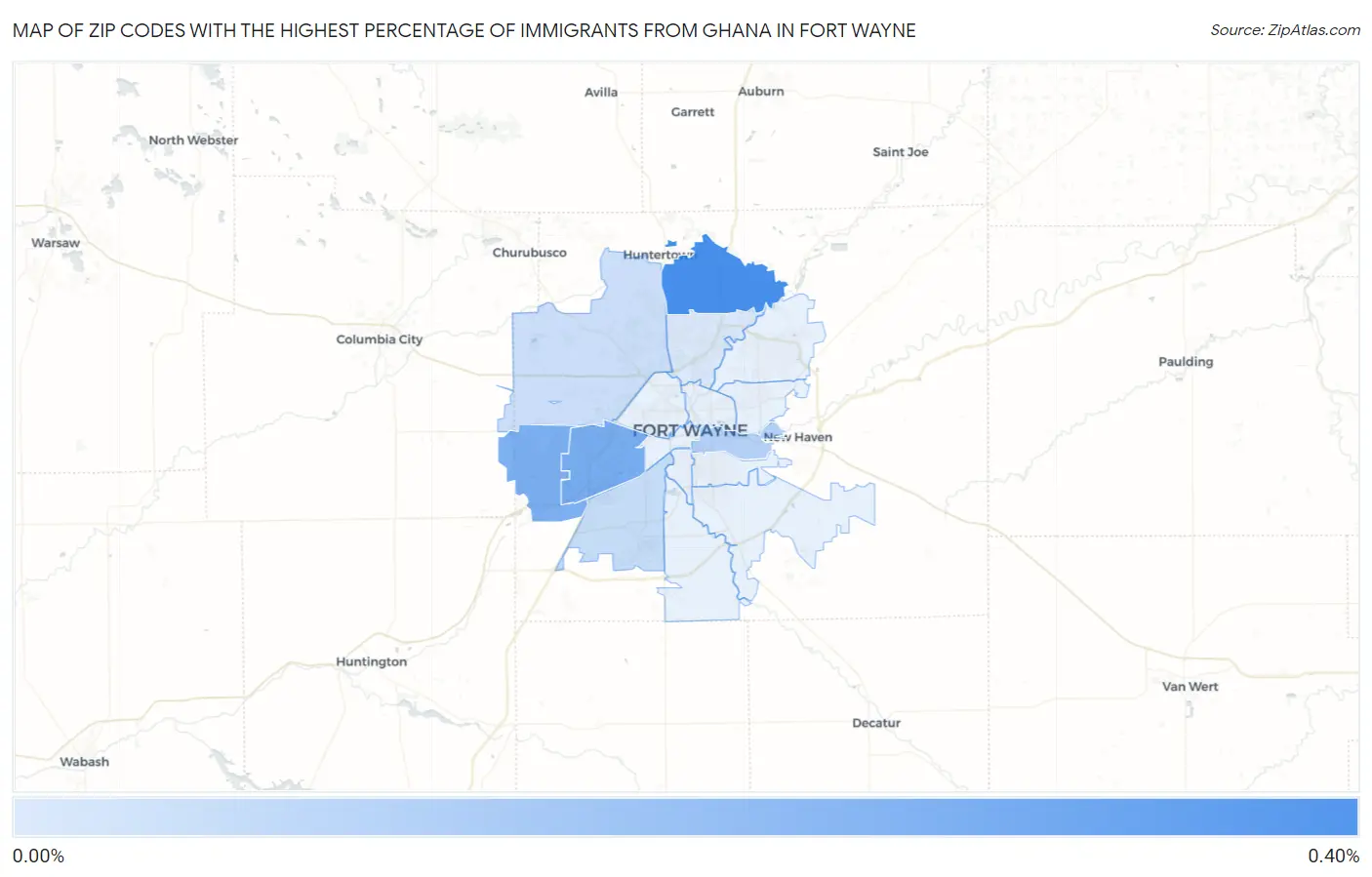 Zip Codes with the Highest Percentage of Immigrants from Ghana in Fort Wayne Map