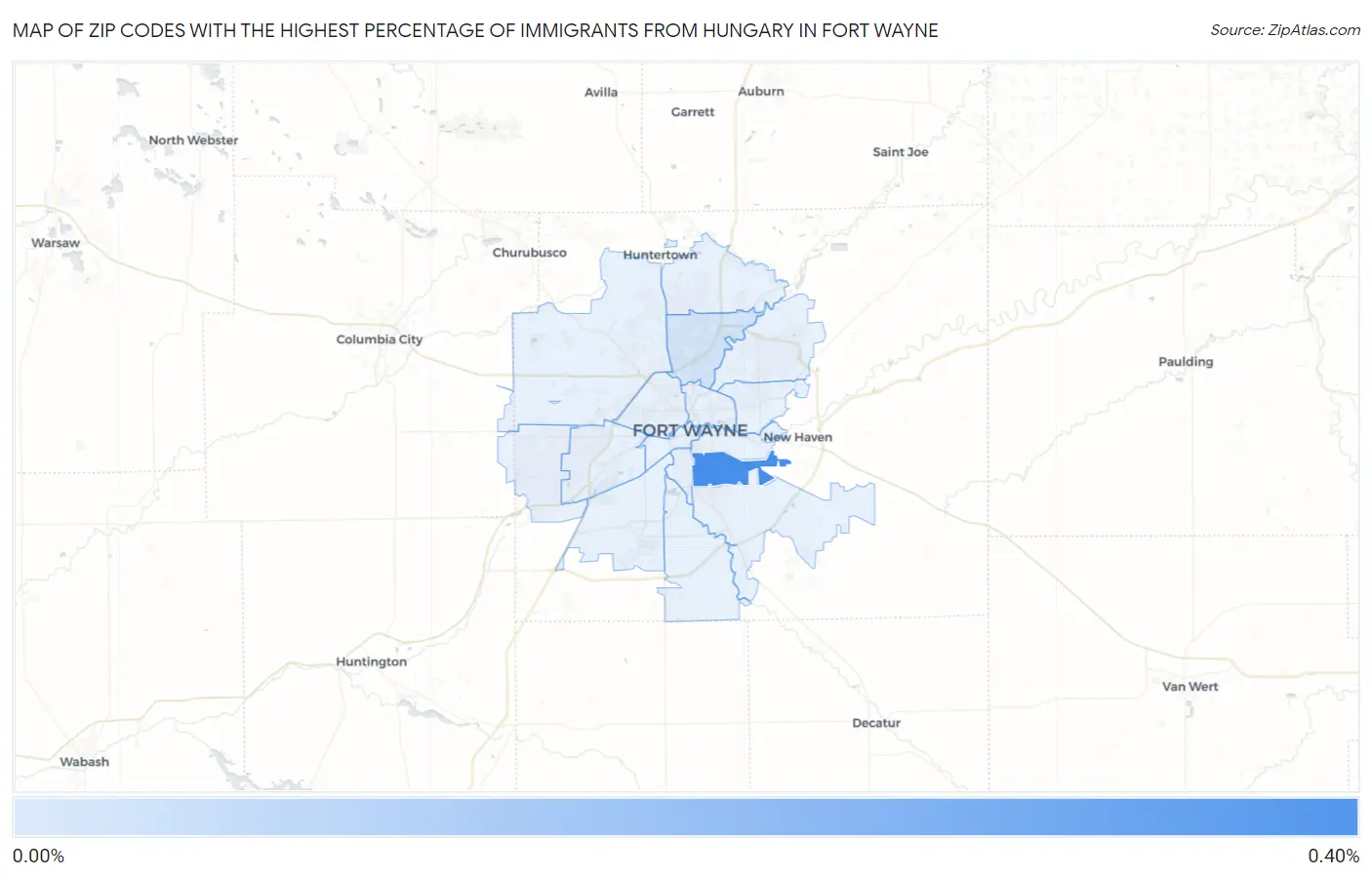Zip Codes with the Highest Percentage of Immigrants from Hungary in Fort Wayne Map