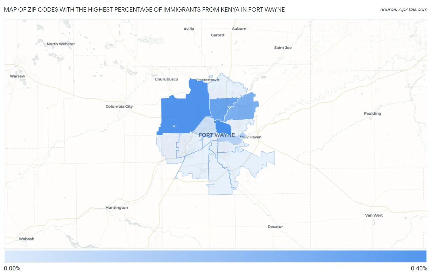 Zip Codes with the Highest Percentage of Immigrants from Kenya in Fort Wayne Map