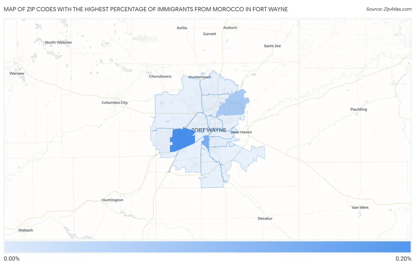Zip Codes with the Highest Percentage of Immigrants from Morocco in Fort Wayne Map