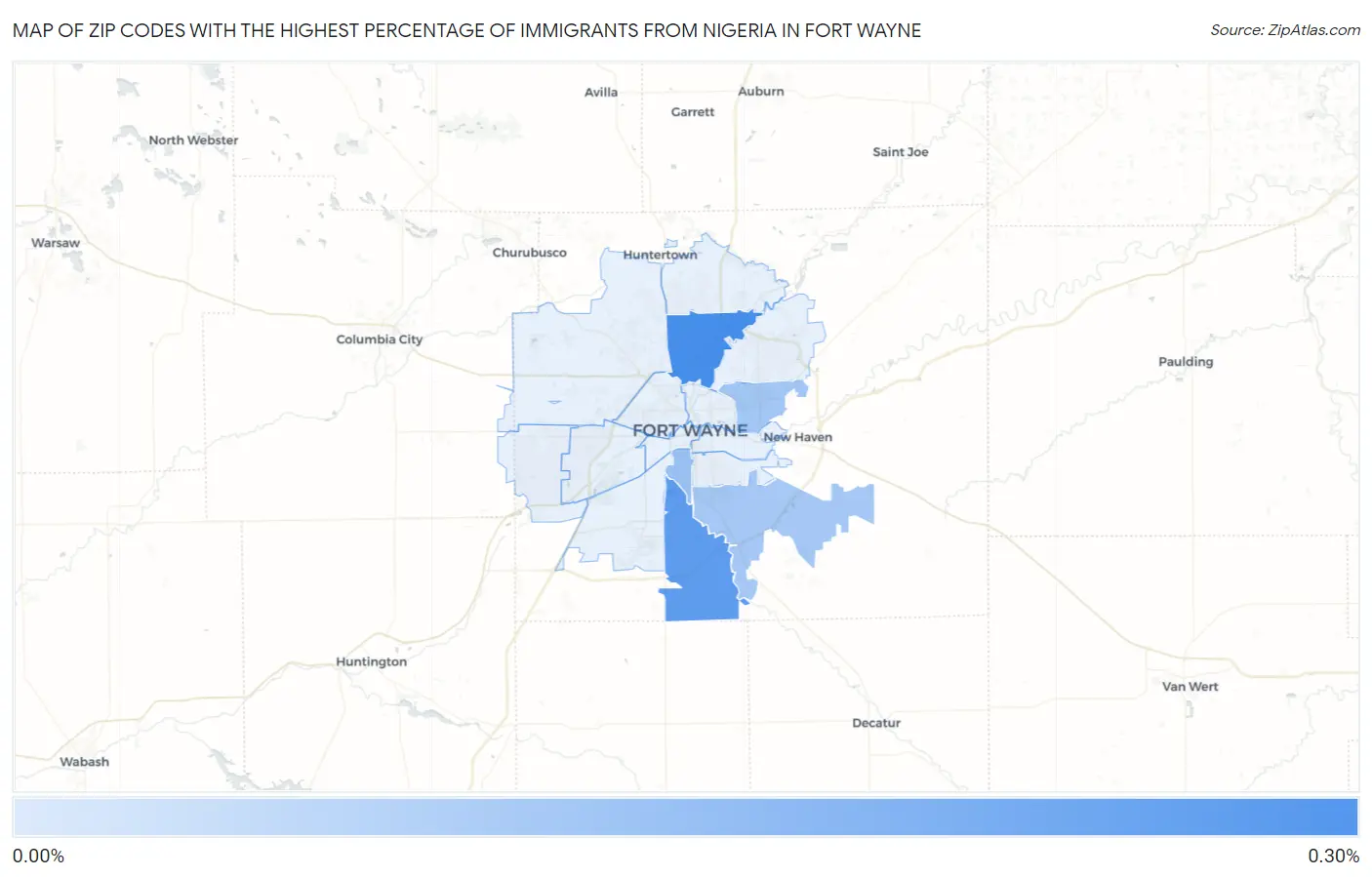 Zip Codes with the Highest Percentage of Immigrants from Nigeria in Fort Wayne Map