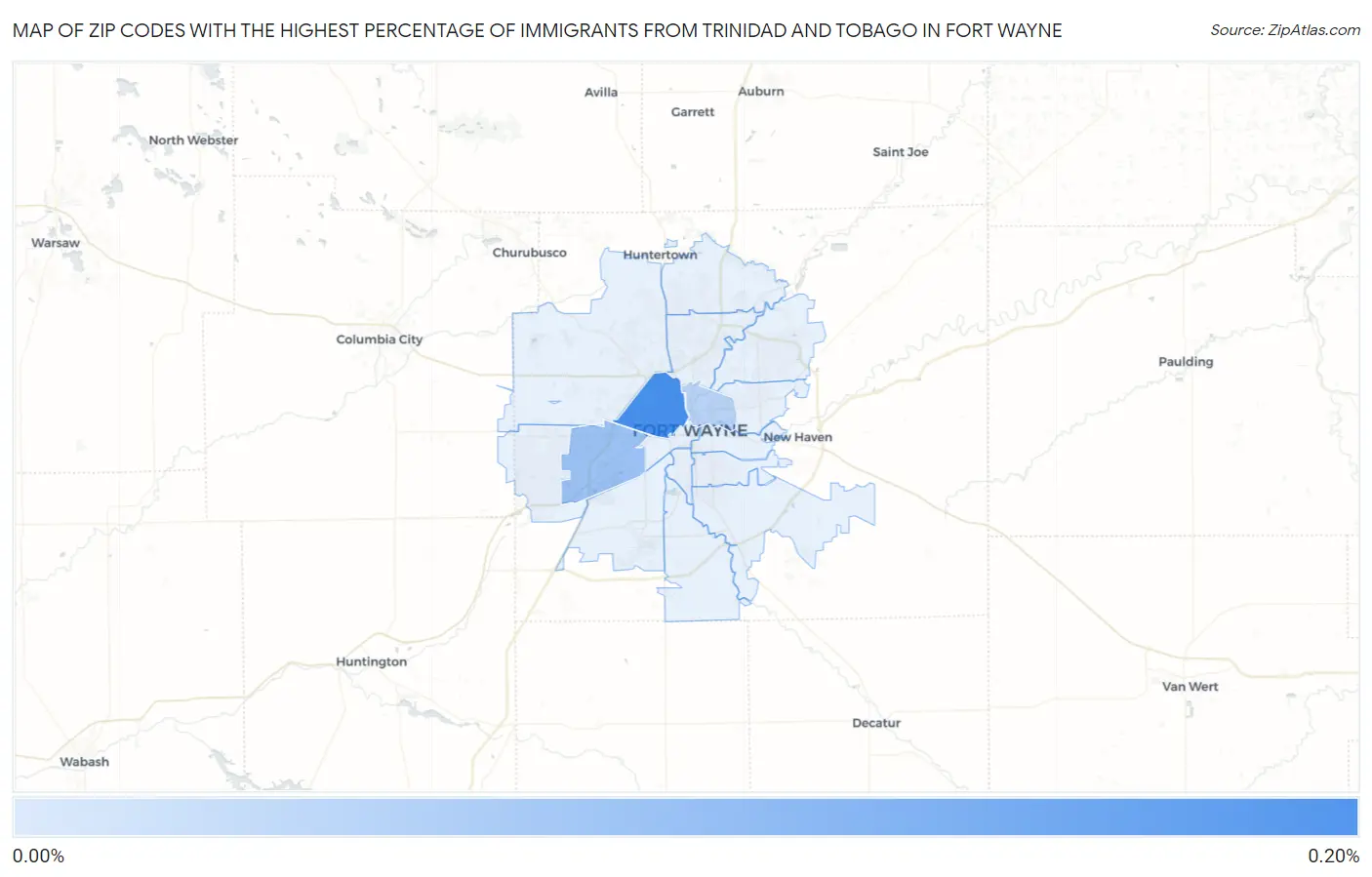 Zip Codes with the Highest Percentage of Immigrants from Trinidad and Tobago in Fort Wayne Map