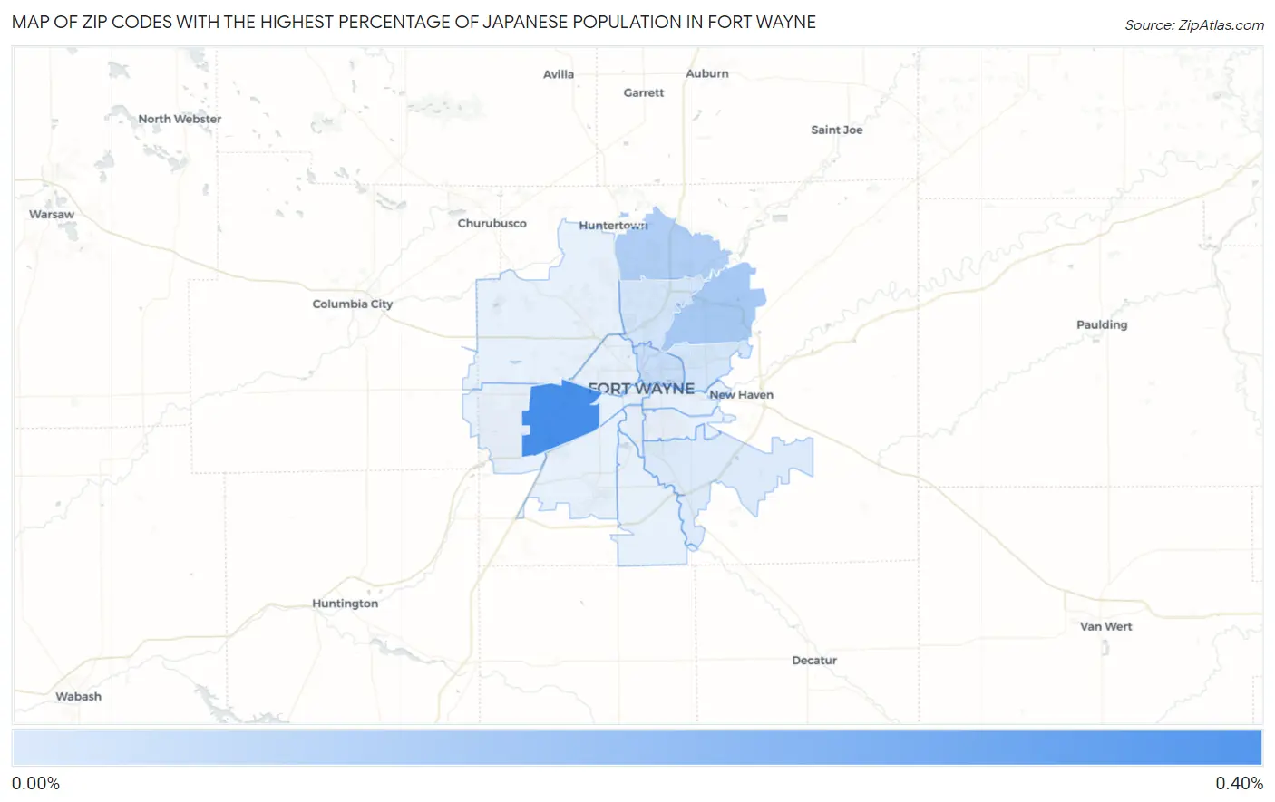 Zip Codes with the Highest Percentage of Japanese Population in Fort Wayne Map