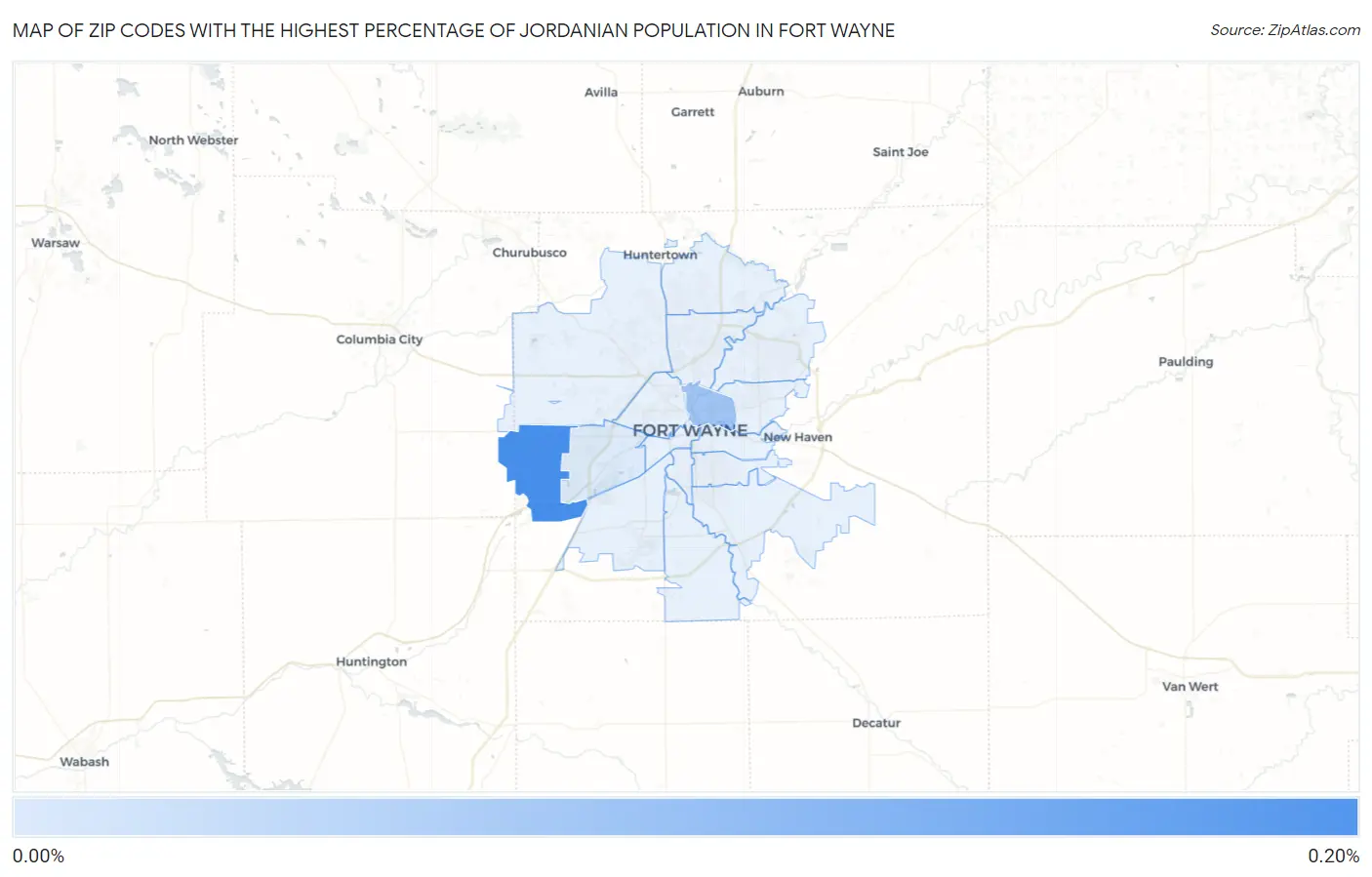 Zip Codes with the Highest Percentage of Jordanian Population in Fort Wayne Map