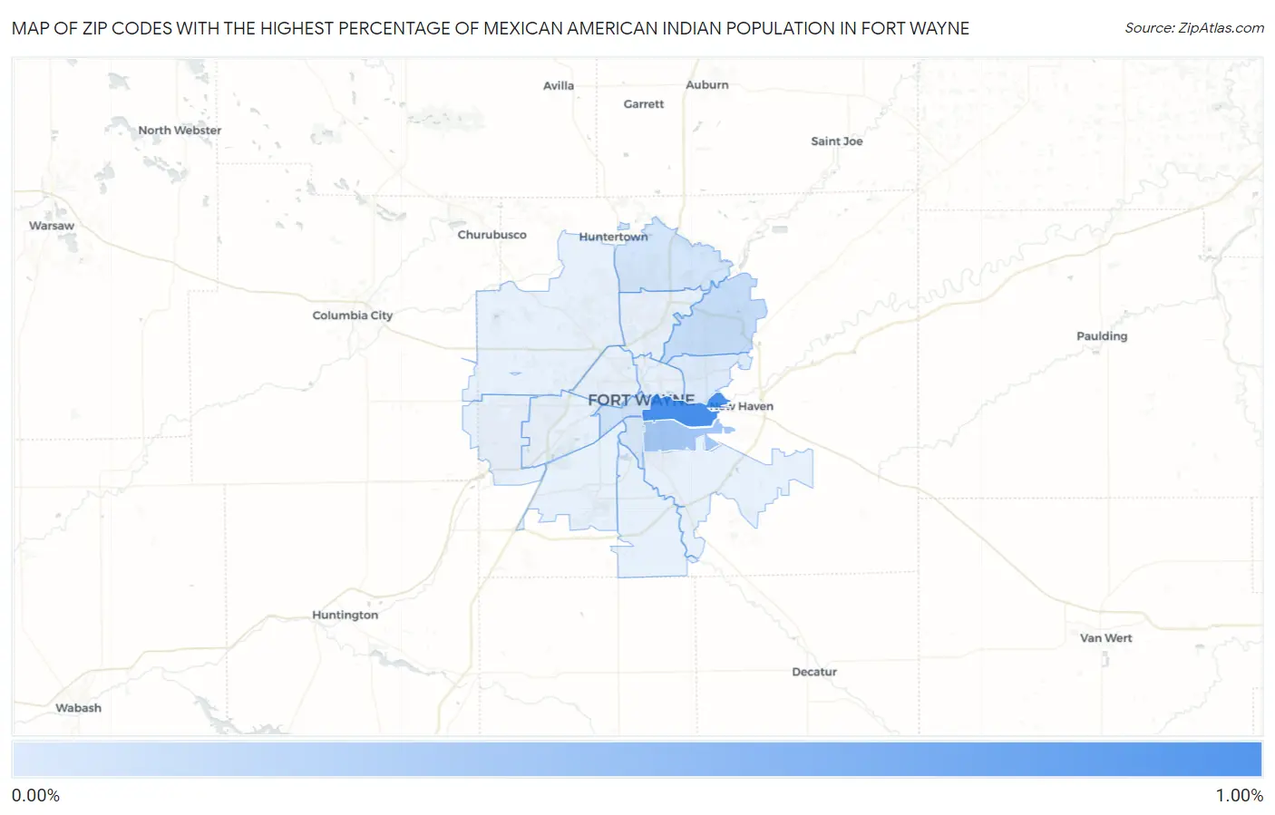 Zip Codes with the Highest Percentage of Mexican American Indian Population in Fort Wayne Map