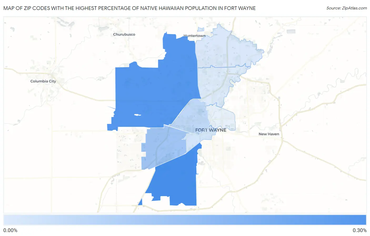 Zip Codes with the Highest Percentage of Native Hawaiian Population in Fort Wayne Map