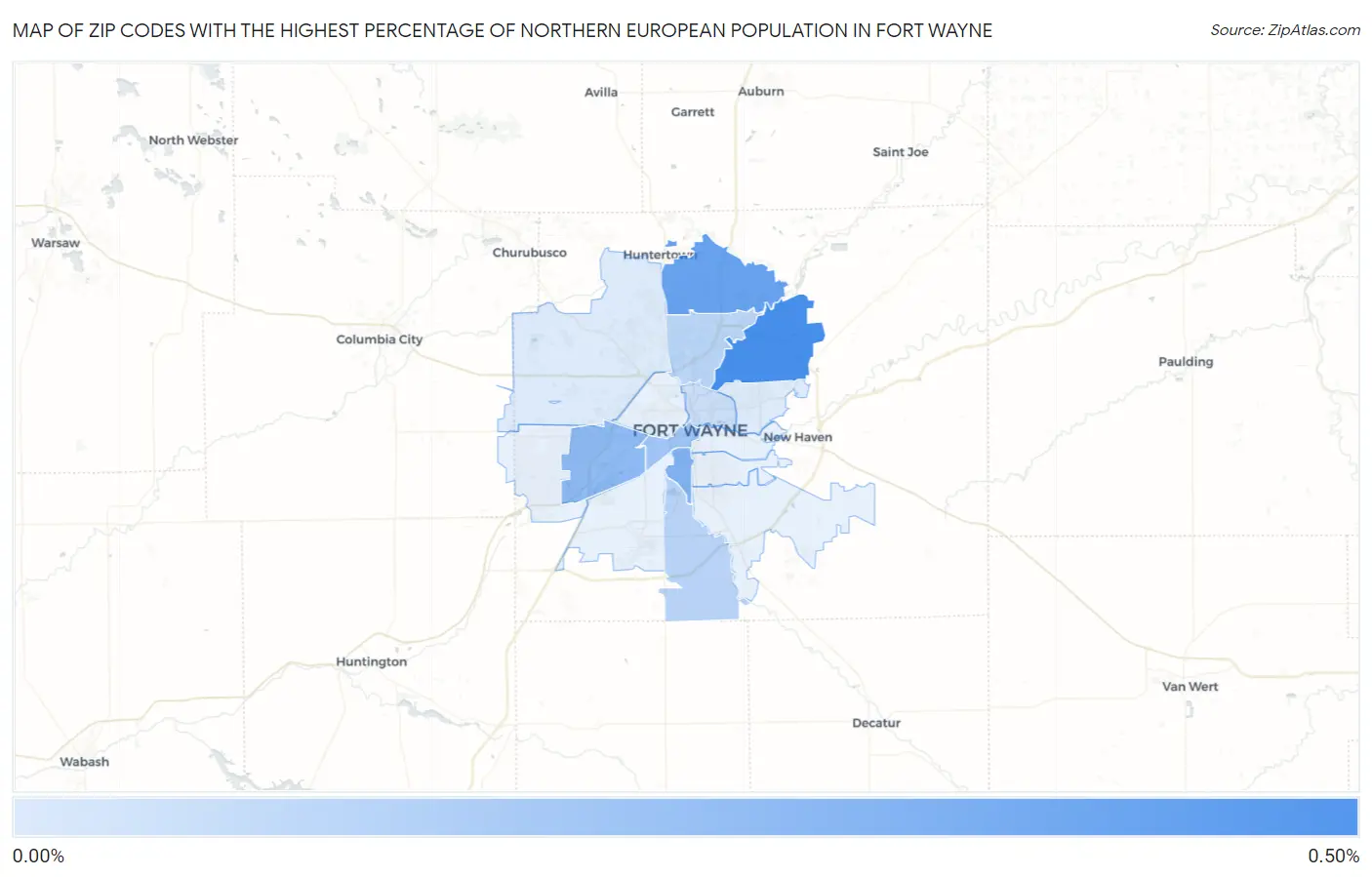 Zip Codes with the Highest Percentage of Northern European Population in Fort Wayne Map