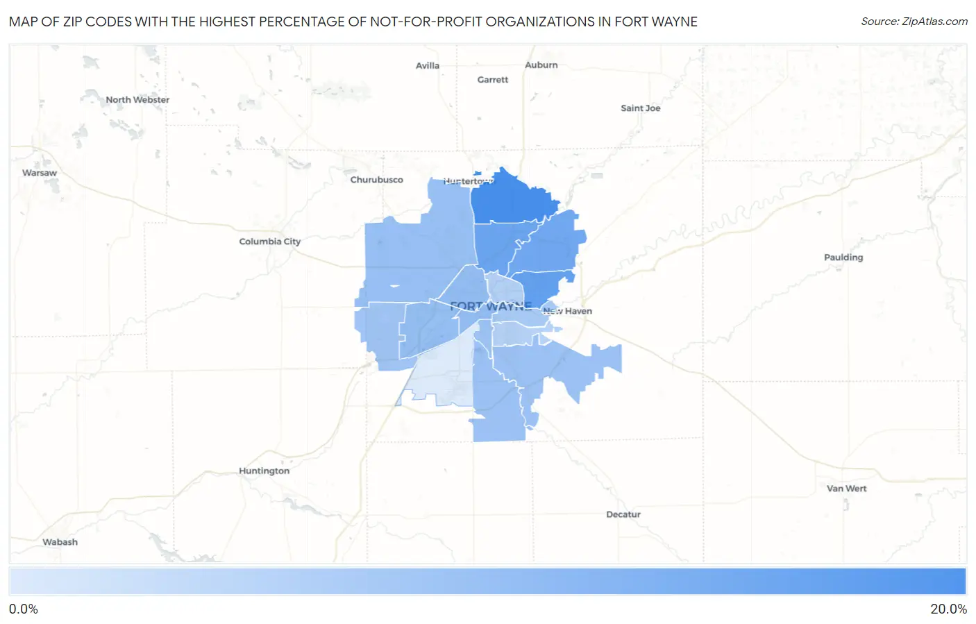 Zip Codes with the Highest Percentage of Not-for-profit Organizations in Fort Wayne Map