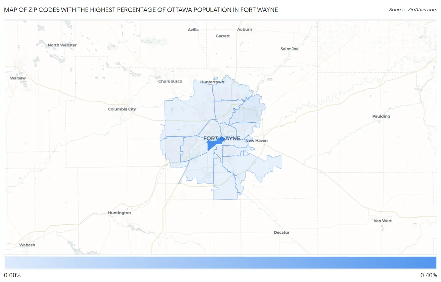 Zip Codes with the Highest Percentage of Ottawa Population in Fort Wayne Map
