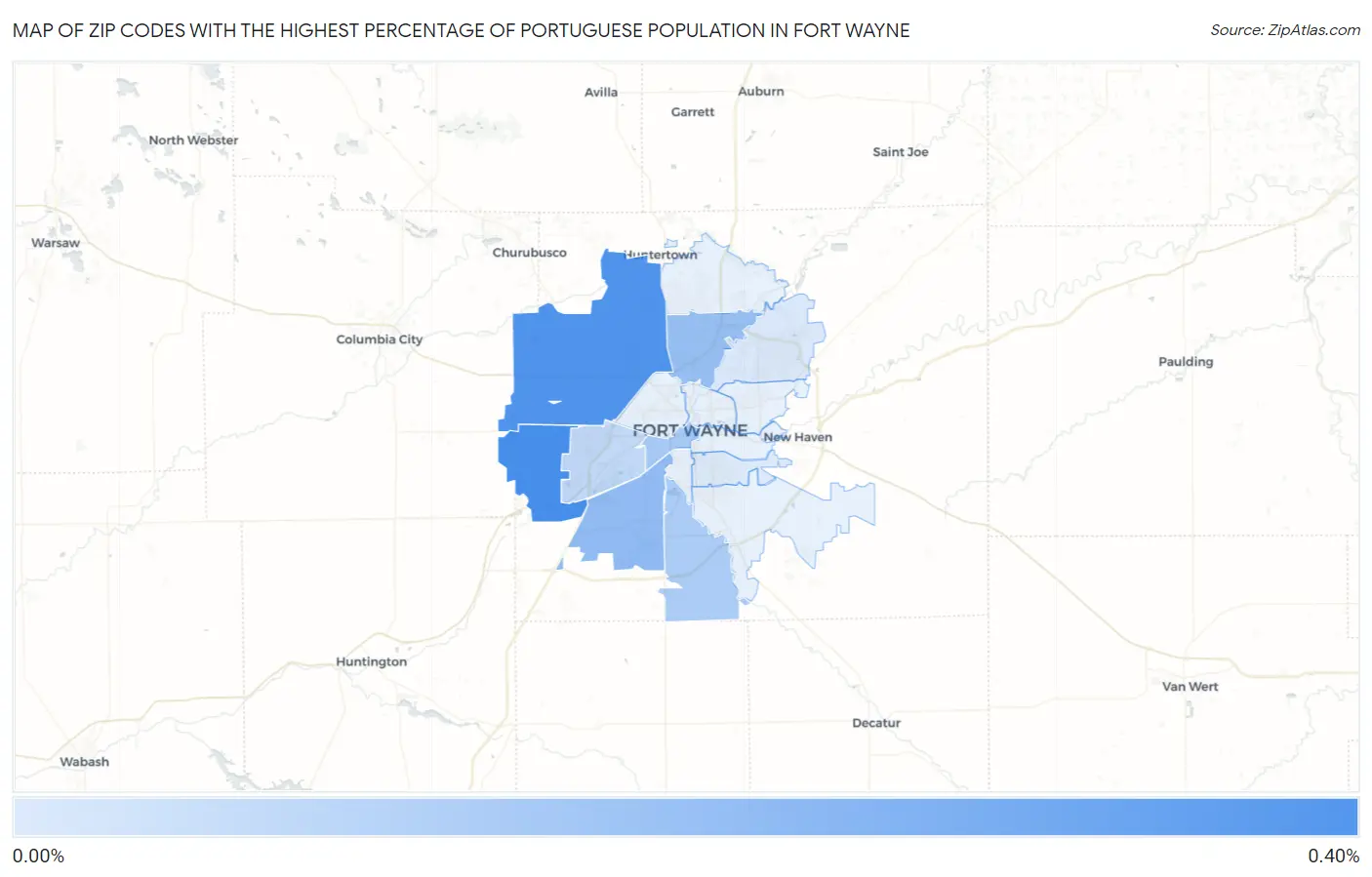 Zip Codes with the Highest Percentage of Portuguese Population in Fort Wayne Map