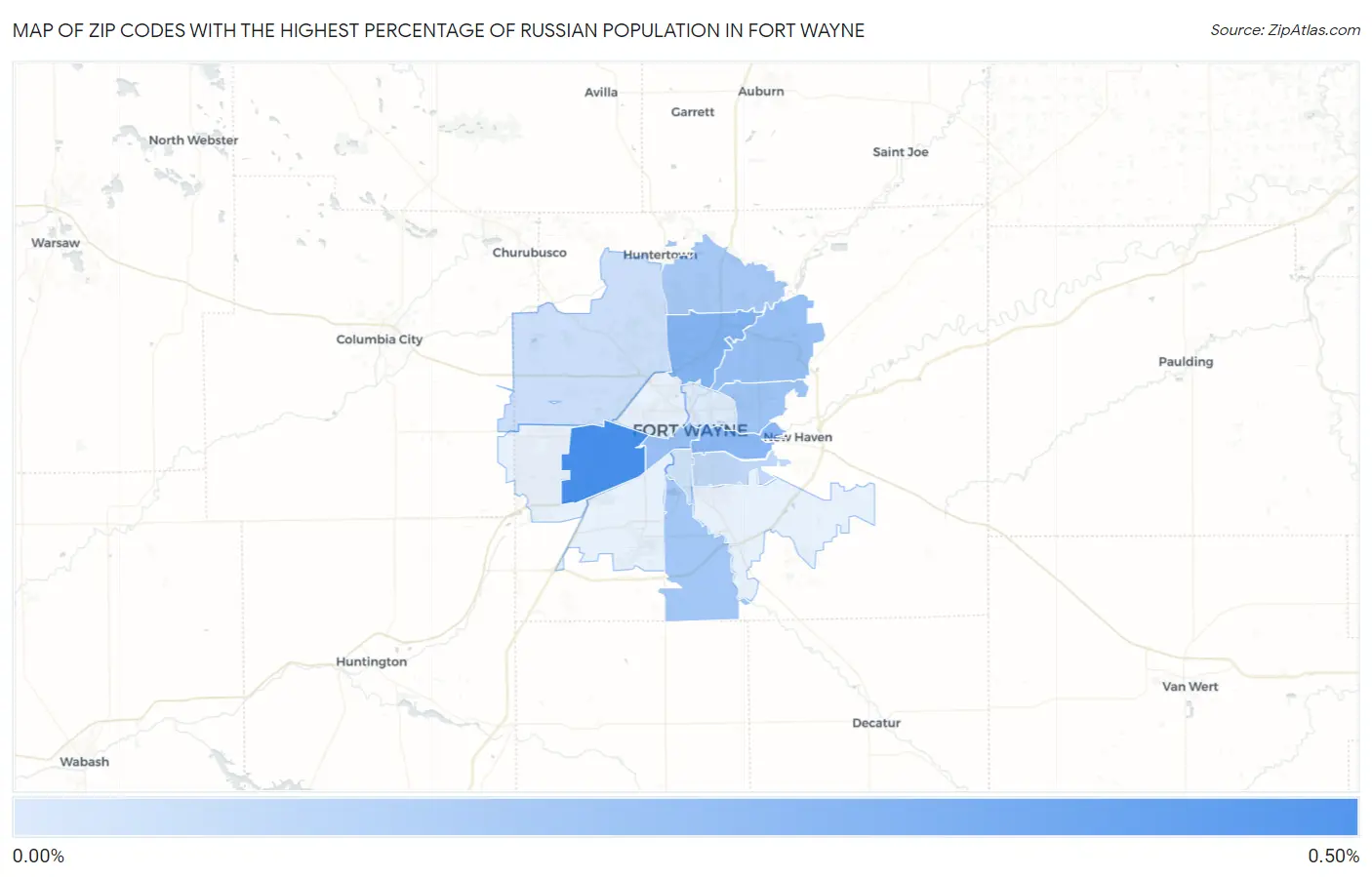 Zip Codes with the Highest Percentage of Russian Population in Fort Wayne Map