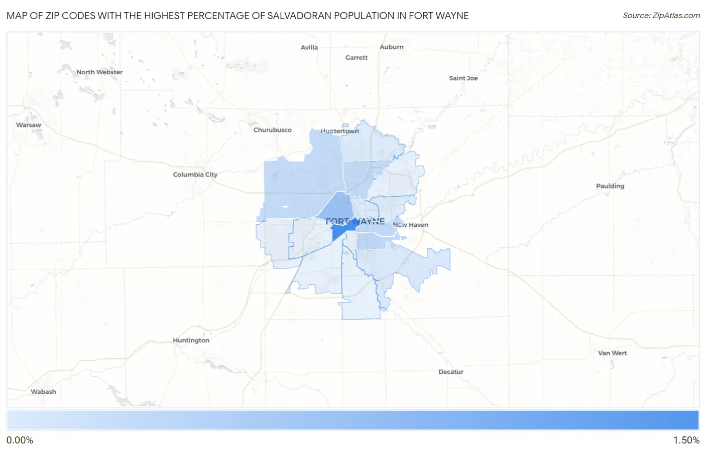 Zip Codes with the Highest Percentage of Salvadoran Population in Fort Wayne Map