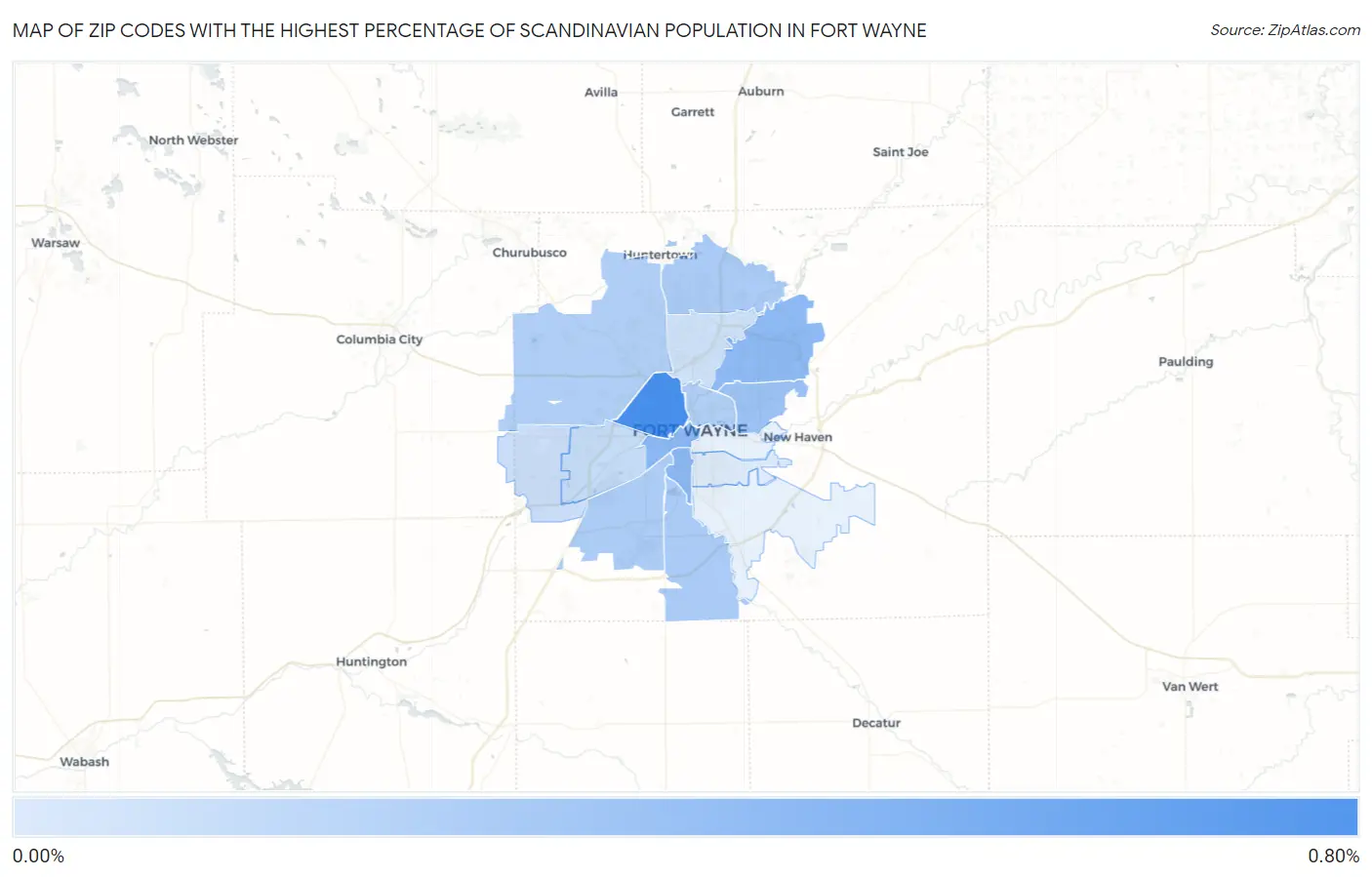 Zip Codes with the Highest Percentage of Scandinavian Population in Fort Wayne Map