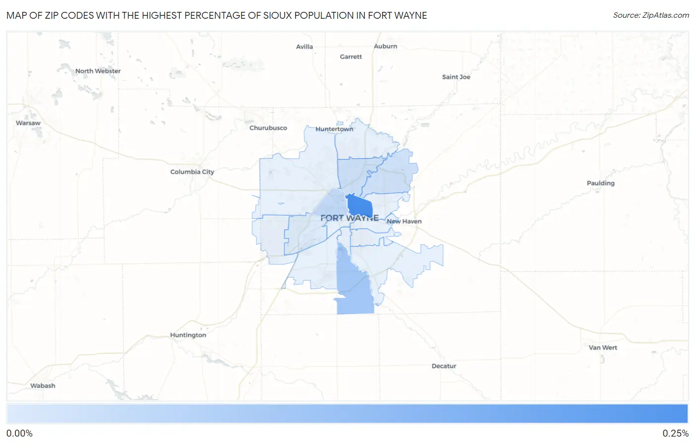 Zip Codes with the Highest Percentage of Sioux Population in Fort Wayne Map