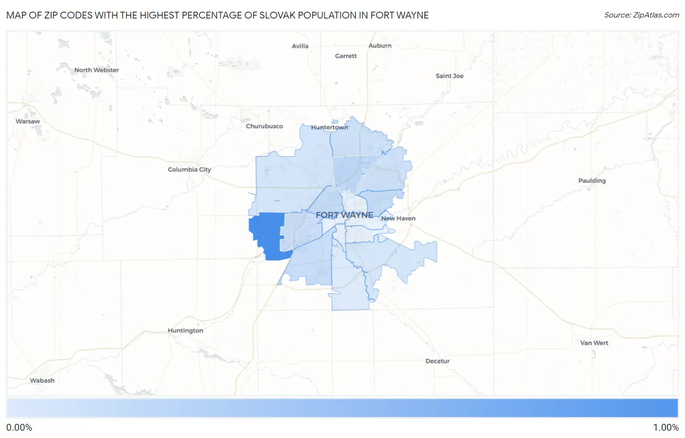 Zip Codes with the Highest Percentage of Slovak Population in Fort Wayne Map