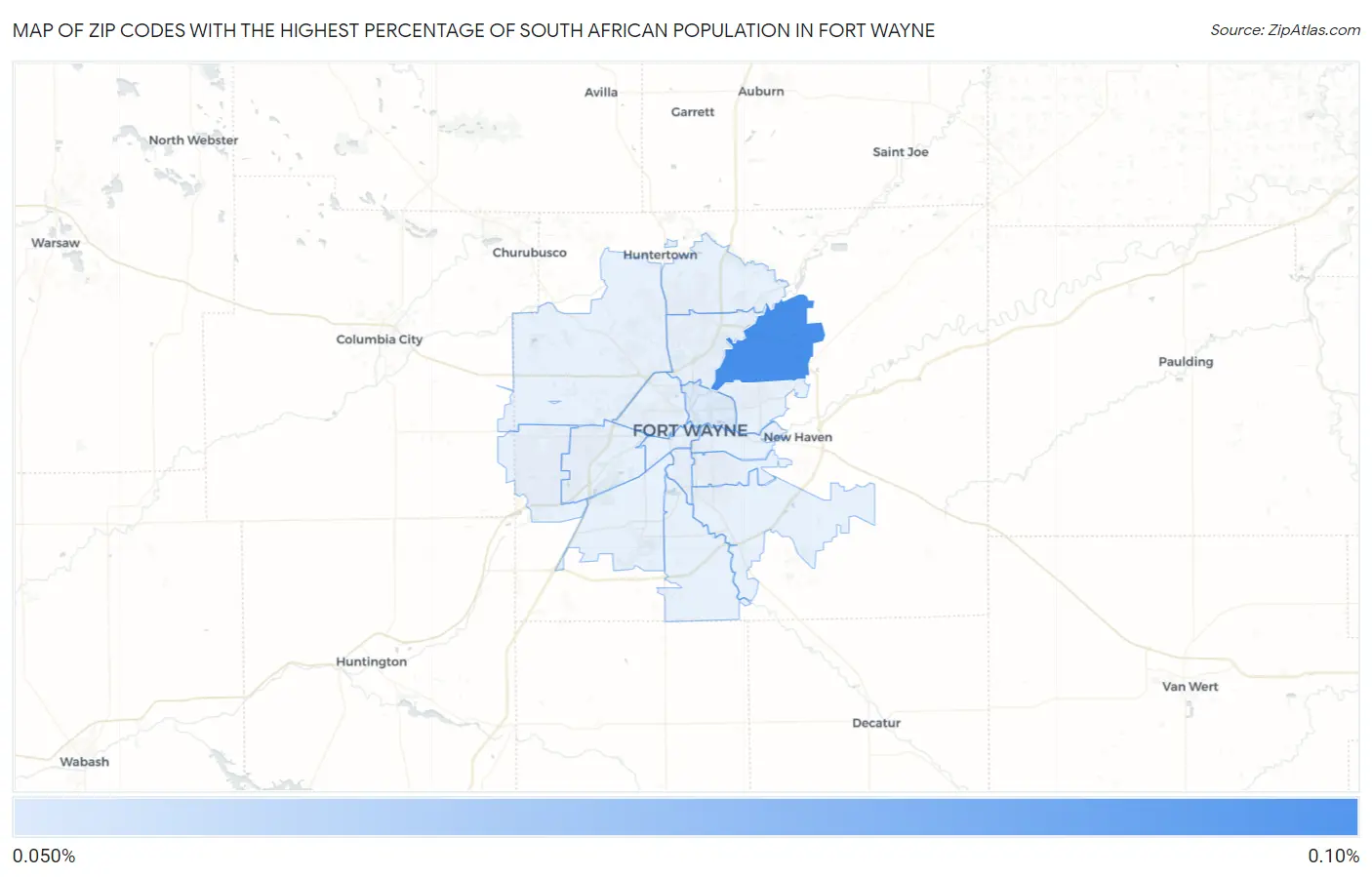 Zip Codes with the Highest Percentage of South African Population in Fort Wayne Map