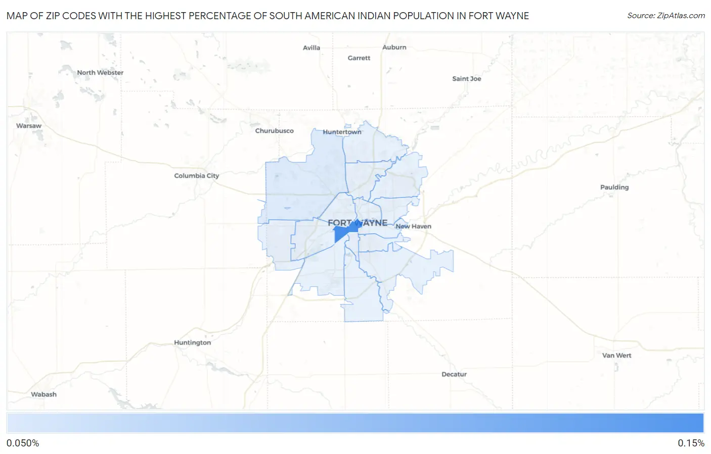 Zip Codes with the Highest Percentage of South American Indian Population in Fort Wayne Map