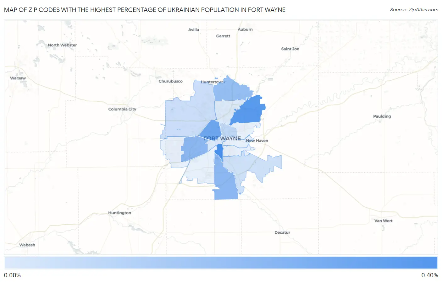 Zip Codes with the Highest Percentage of Ukrainian Population in Fort Wayne Map