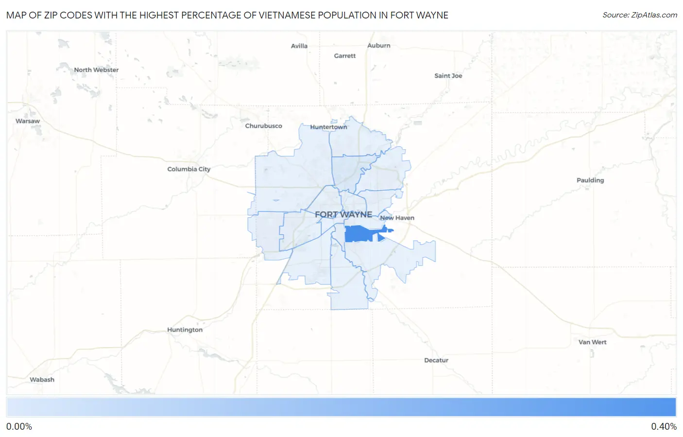 Zip Codes with the Highest Percentage of Vietnamese Population in Fort Wayne Map