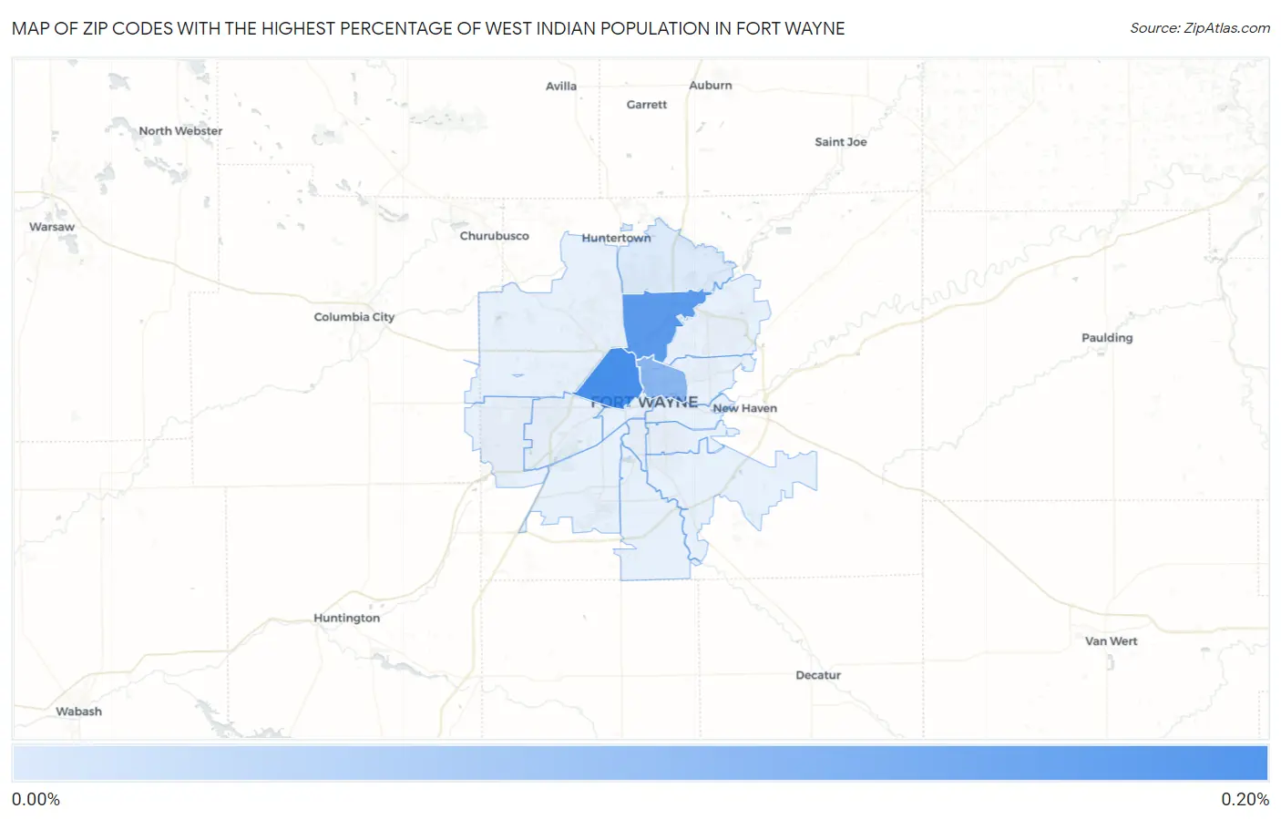 Zip Codes with the Highest Percentage of West Indian Population in Fort Wayne Map