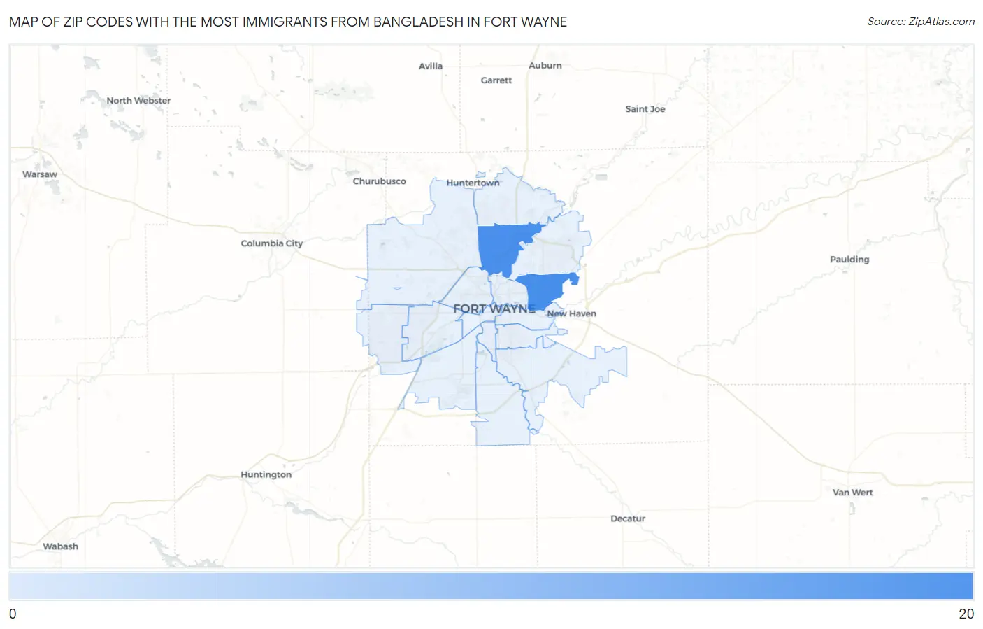 Zip Codes with the Most Immigrants from Bangladesh in Fort Wayne Map