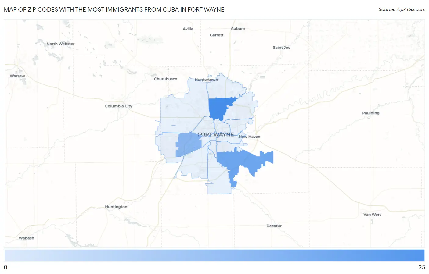 Zip Codes with the Most Immigrants from Cuba in Fort Wayne Map