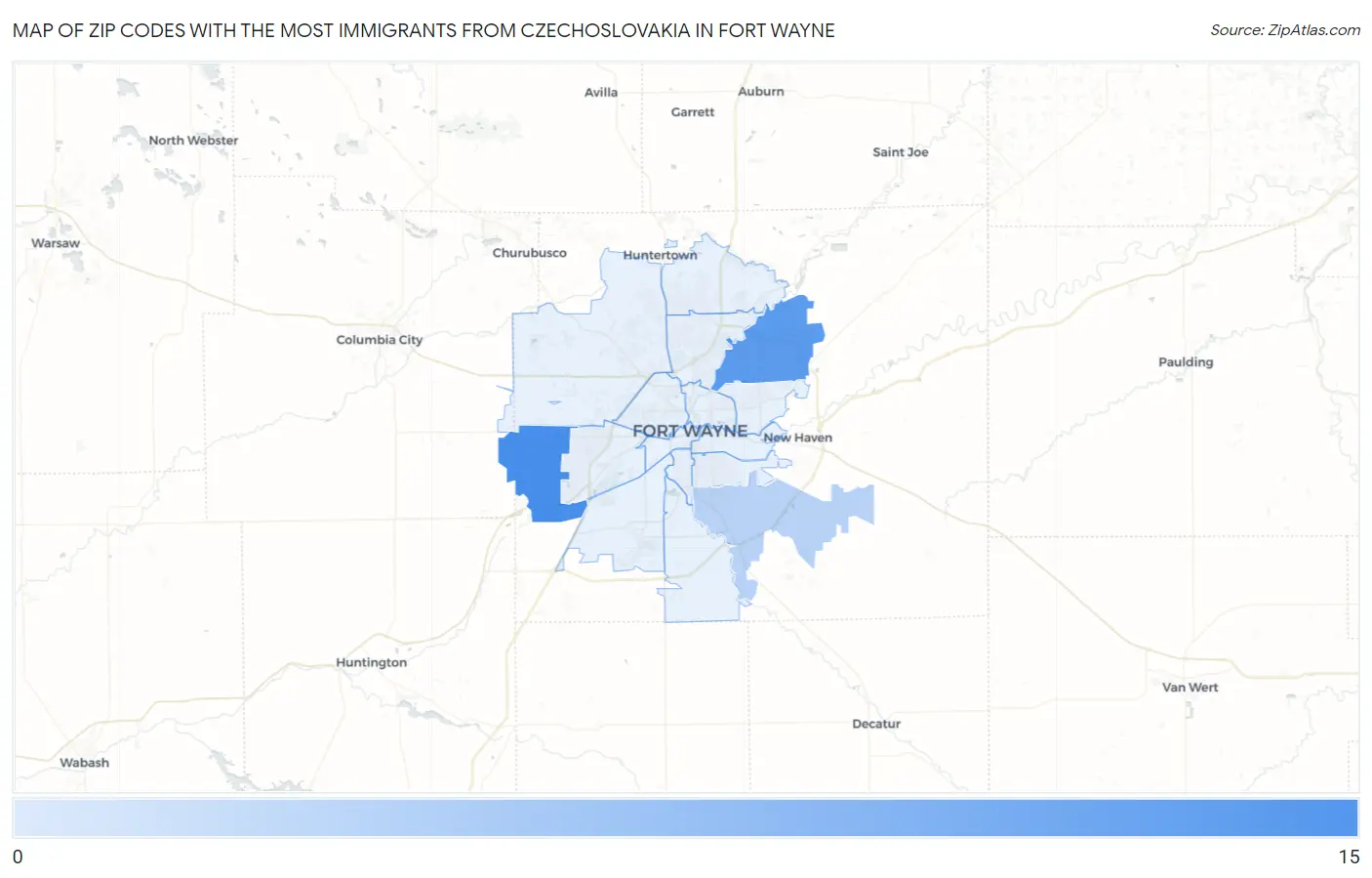 Zip Codes with the Most Immigrants from Czechoslovakia in Fort Wayne Map