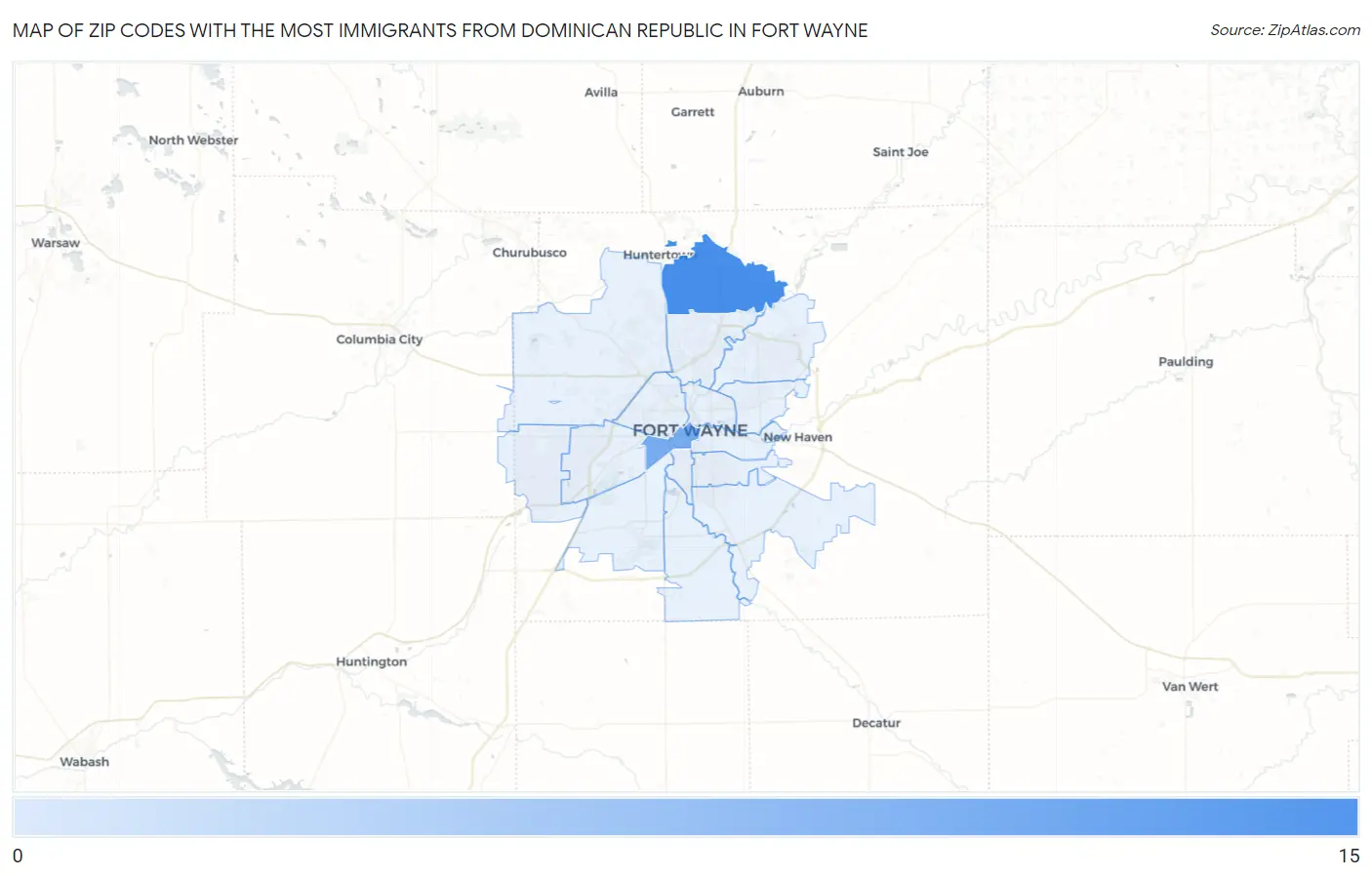Zip Codes with the Most Immigrants from Dominican Republic in Fort Wayne Map
