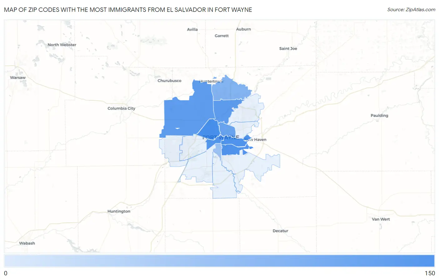 Zip Codes with the Most Immigrants from El Salvador in Fort Wayne Map