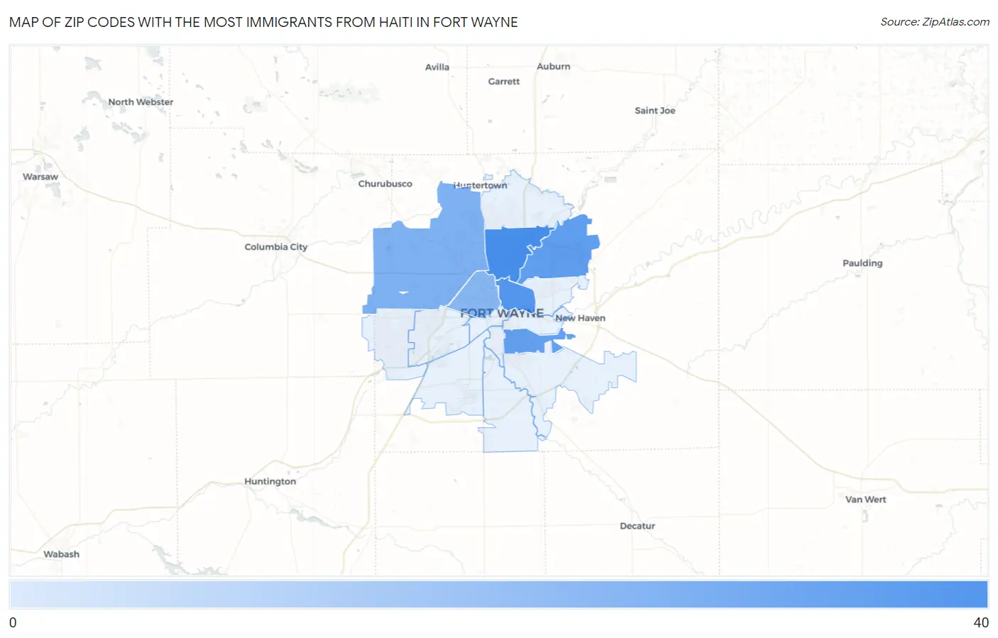 Zip Codes with the Most Immigrants from Haiti in Fort Wayne Map