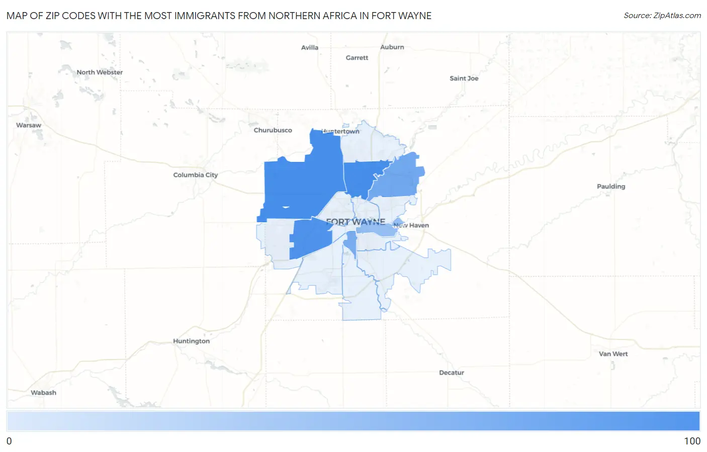 Zip Codes with the Most Immigrants from Northern Africa in Fort Wayne Map