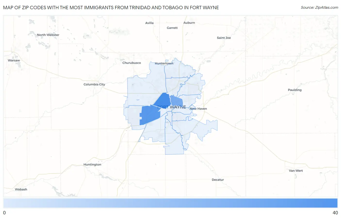 Zip Codes with the Most Immigrants from Trinidad and Tobago in Fort Wayne Map