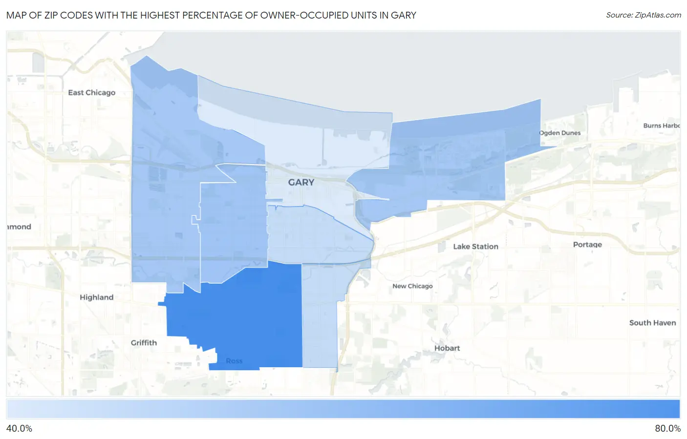Zip Codes with the Highest Percentage of Owner-Occupied Units in Gary Map