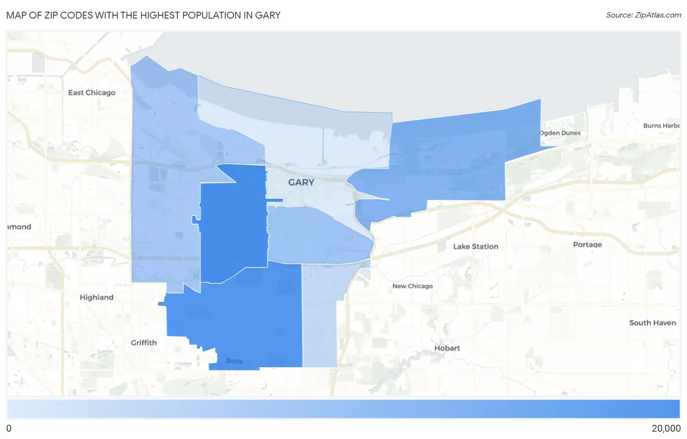Zip Codes with the Highest Population in Gary Map