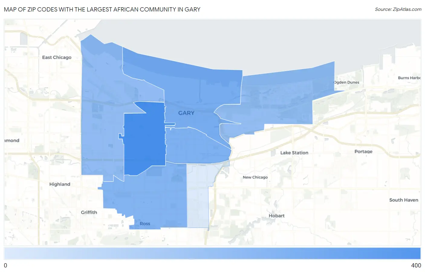 Zip Codes with the Largest African Community in Gary Map